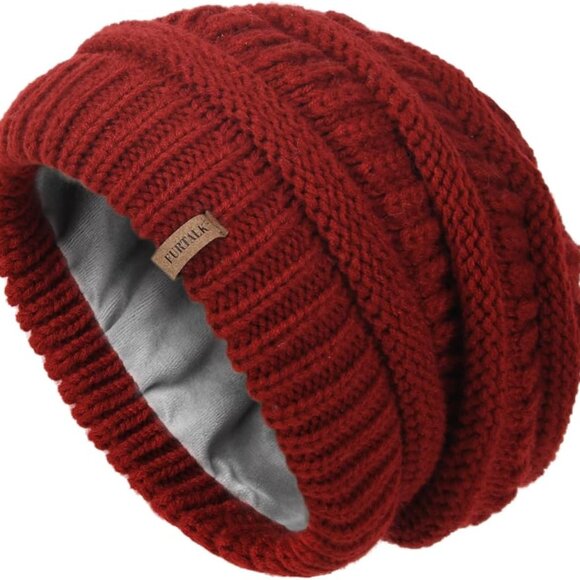 FURTALK Wine Red Slouchy Fleece Lined Knit Winter Beanie | NWOT - Picture 3 of 5